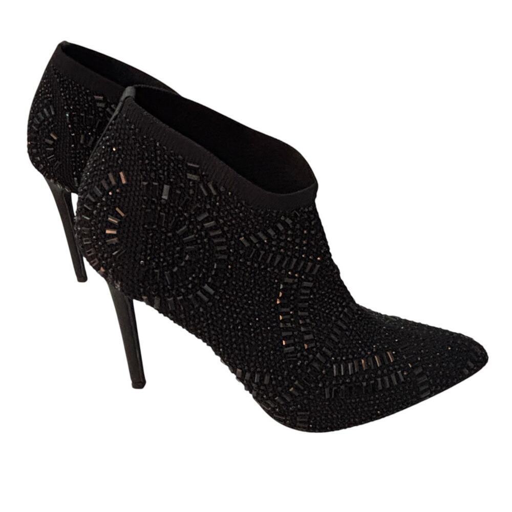 Lauren Lorraine Crystal Embellished Mesh Fabric Booties Black Size 8.5 - Picture 2 of 9